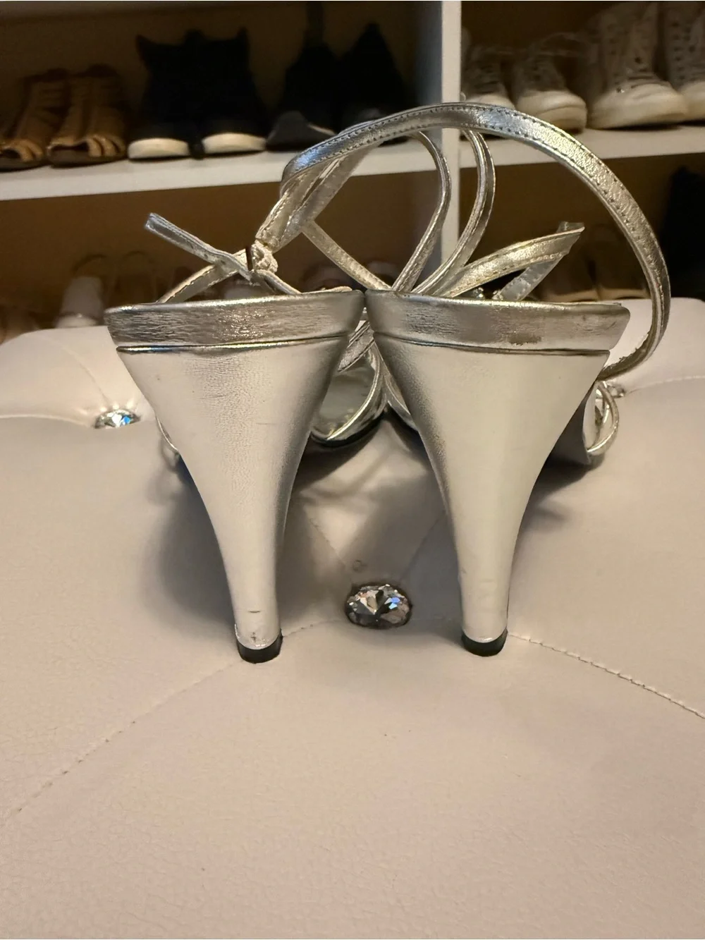 Silver Floral Embellished Strappy Heels by Parade